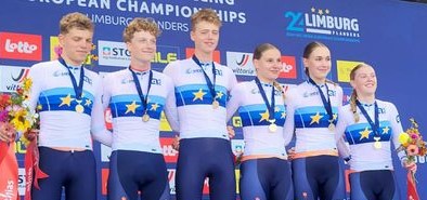 Gijs Schoonvelde naast brons op de ITT(NK), nu ook het goud met de mixed-relay op Europees kampioenschap.